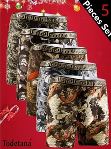 5-Pack Men’s Printed Boxer Briefs – Comfortable, Breathable, Soft & Lightweight Underwear for Everyday Wear and Sports, All Seasons, Regular Fit