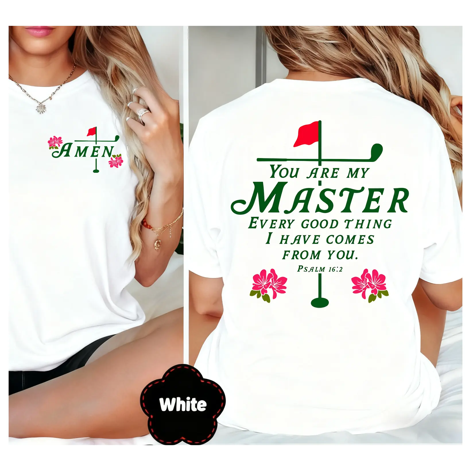 100% Cotton Unisex Christian Golf You Are My Master Bundle T-Shirt, Psalm 16 2 Tee, Golf Masters Azaleas Christian Graphic Shirt, Golf Lover Gift