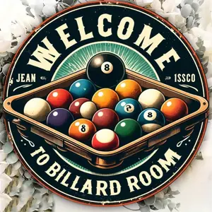 Vintage Round Aluminum Billiard Sign, 8 Inch Pool Stick & Ball Decorations, Perfect for Bars, Game Rooms, Gyms, Retro Style Home Decor