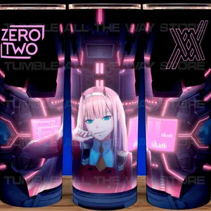 Zero Two - Darling in the Franxx Anime Cup Mug  Tumbler 20oz Stainless Steel with Slide Closure Lid & Reusable Straw Handmade Drinkware, Perfect for Anime Fans!
