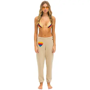 RAINBOW HEART STITCH SWEATPANTS - SAND