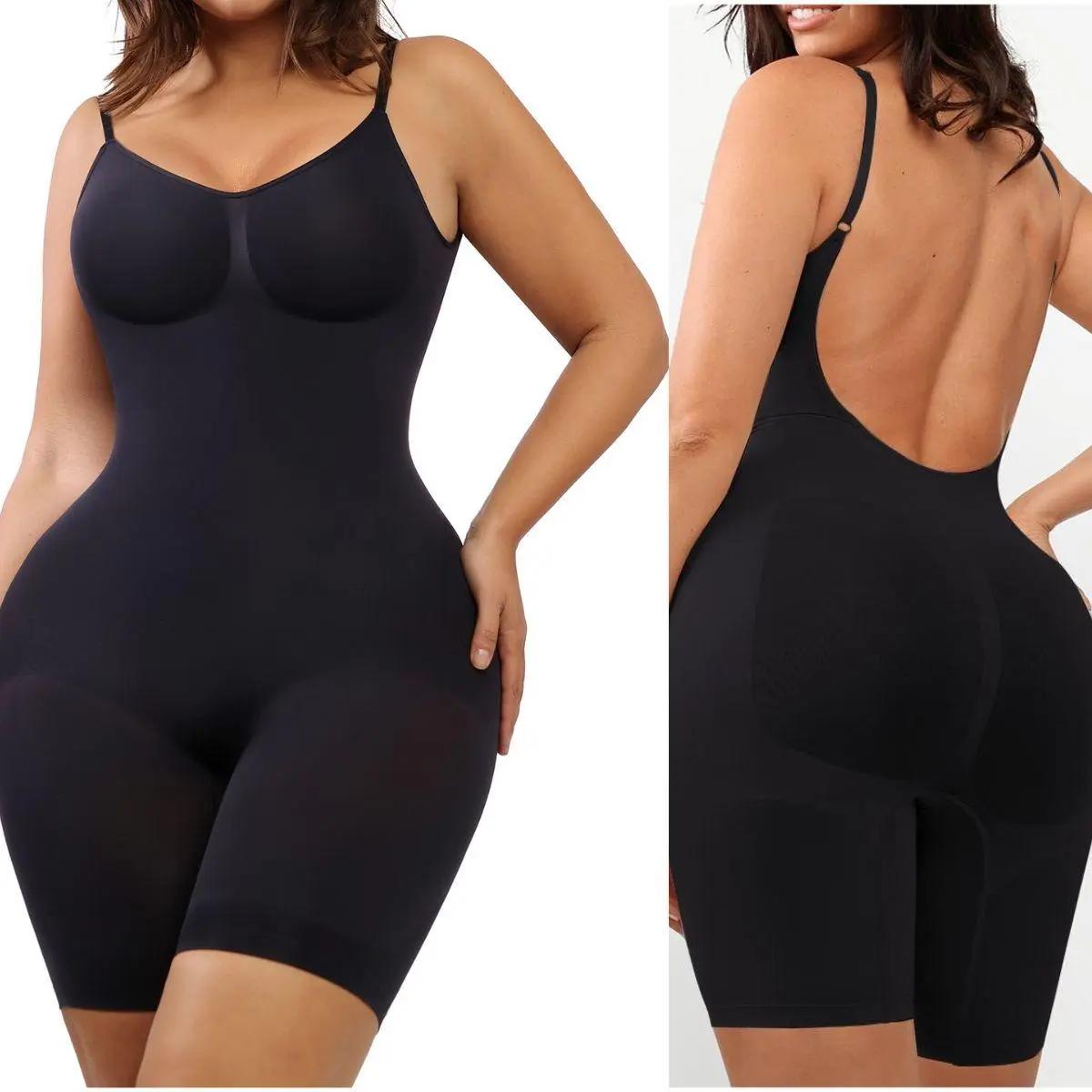 FeelinGirl #livestream Backless Low Scoop Back Mid-Thigh Bodysuit Fit Comfortable Womenswear All-In-One Bike Short Shapewear