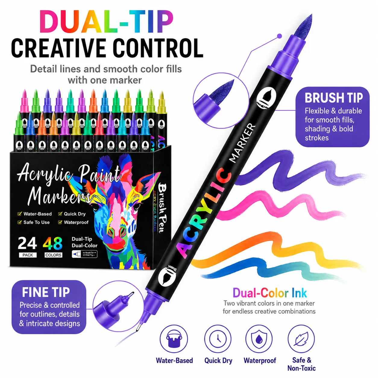 Color by Number Art Book with 48-Color Marker Set – 75 Flowers, Animals, Mandalas, Nature & Landscape Designs for Adults