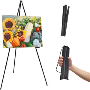 Thickened Easel Stand for Wedding Sign & Poster 63'' Portable Easels for Display Art Easel for Floor Adjustable Metal Easel Stand,Quick Set-Up Tripod Stand, Presentations,Signs,Posters (Black 1 count)