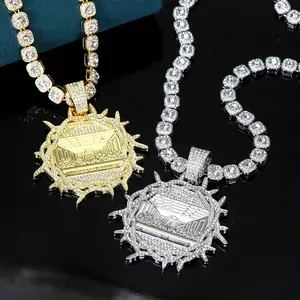 Last Supper Cuban Chain Necklace - Gold Metal Inlaid with Fully Synthetic Zircon, Fashionable Street Style Round Pendant Jewelry, Comes with Exquisite Gift Box, Men's Fashion Accessories, Intricate Design