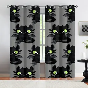 How to Train Your Dragon Toothless Print Blackout Curtains,2 Panels, Cartoon Kids Bedroom Decor & Thermal Insulated Grommet Window Drapes, Noise Reducing Privacy Curtain for Boys Girls Bedroom Living Room