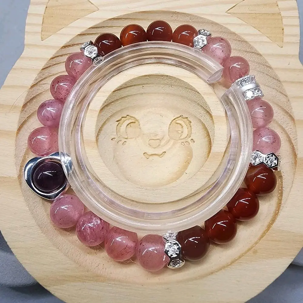 Strawberry quartz, carnelian & Amethyst heart charm bracelet