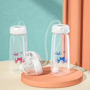1pc 5oz/150ml Hands-Free PP Feeding Bottle with Straw Brush, Self-Feeding Normal-Neck Baby Bottle Set.
