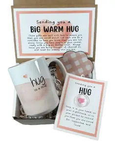 Sending You a Hug in a Mug Gift Set - Encouragement Anxiety Relief Love Friendship Inspirational Package for Her with Heartfelt Message Card Box Boxes