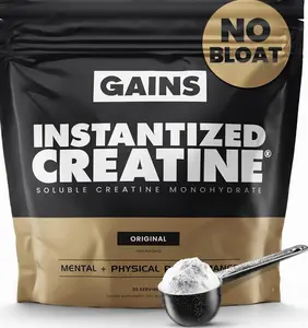 Gains in Bulk Instantized Creatine Monohydrate for Men & Women, Soluble Creatine Powder, Supports Muscle Building, Strength and Performance, Bodybuilding Supplements, Unflavored, 30 Servings