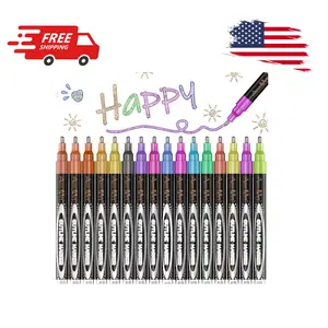 Double Line Art Marker Pen, Shimmer Outline Marker Set, 16 Colors