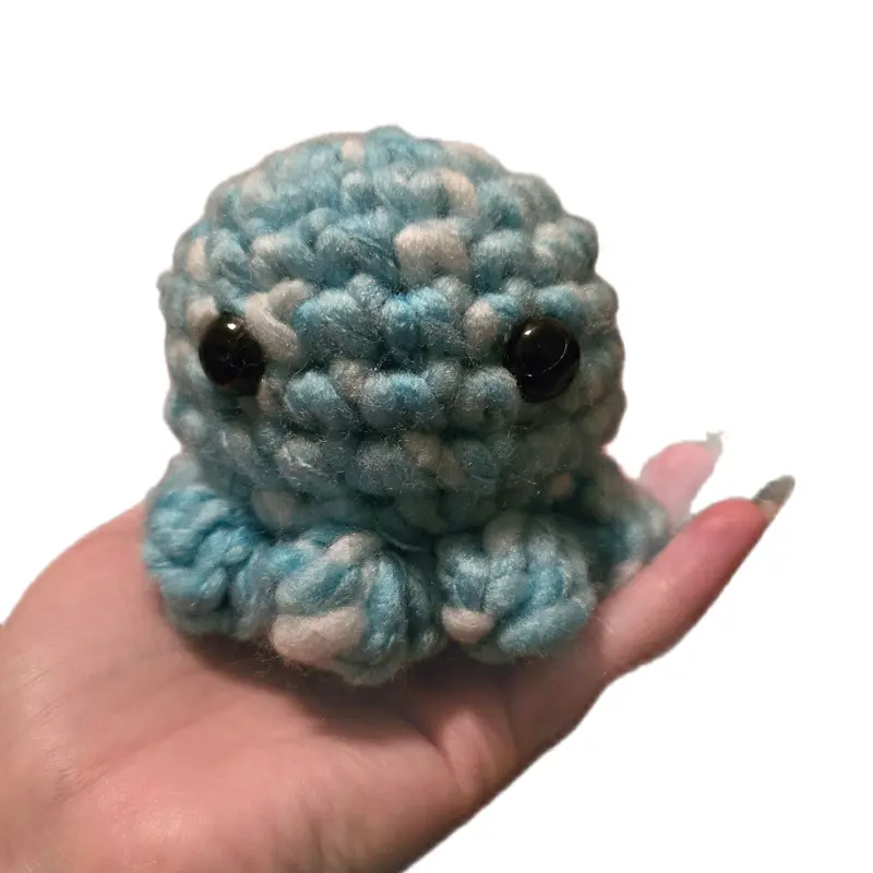 Crochet Puffy Octopus - Blue and White Handmade Soft Toy with Black Eyes
