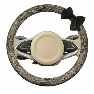 Steering Wheel Cover for Women Elegant Black Lace with Large Cute Bow-knot Design Aesthetic Car Interior Decoration Non-Slip Universal Fit