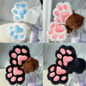 Kawaii Fursuit Cat Paw Gloves with Squeaker, Plush Furry Animal Paw Mittens with Resin Claws for Cosplay & Stage Performance
