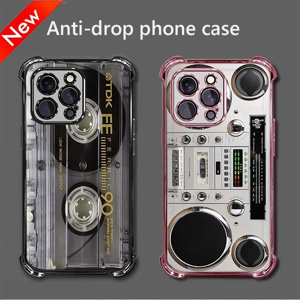 Retro Cassette Pattern Silicone Soft Phone Cases for iPhone17 Pro max Air 16 Plus 15 14 13 12 11 & Samsung Galaxy S26 S25 S24 S23 S22 S21 EDGE Ultra Plus FE Clear TPU Airbag Shockproof Protective Cover Gift For Birthday Thanksgiving Christmas Halloween
