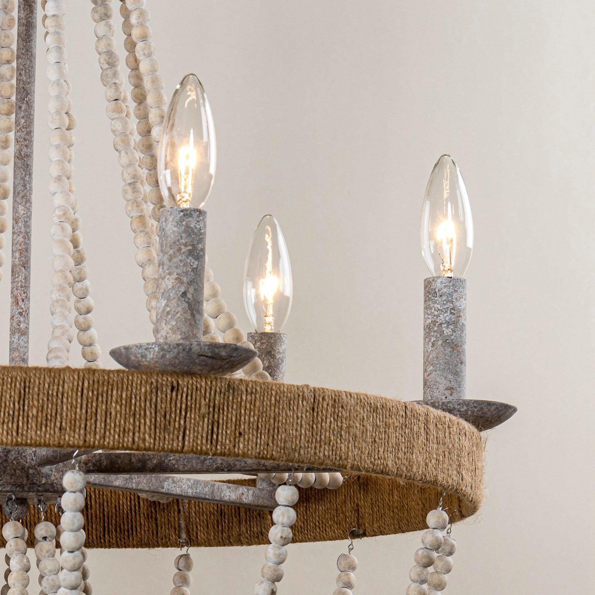Chokio 6-Light Wood Bead Chandelier Handmade Farmhouse Pendant for Dining Room Living Room