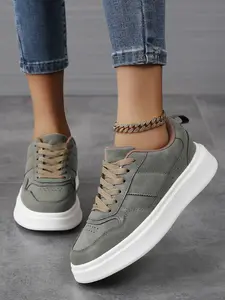 New Women's Casual Sports Shoes, Fashion Comfort Outdoor Sneakers, Lightweight Breathable Board Shoes, PU Material, Low Top