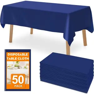 50 Pack Blue Plastic Table Cloths Disposable, 54 x 108 Inches Plastic Table Cover for Rectangle Tables, Disposable Tablecloth for Dinning, Parties, BBQ, Wedding, Outdoor