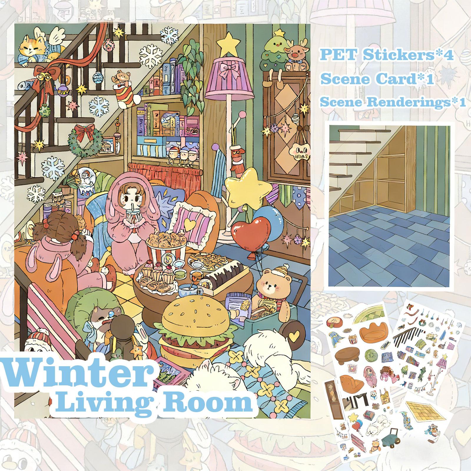 Four Seasons Home Series – 3D Scene Sticker Kit,DIY Cozy Diorama for Journaling & Scrapbooking,Kawaii Cute Gift for Girls & Teens,PET Sticker Set