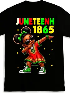 Juneteenth 1865 Graphic Print T-Shirt Bright Color Block Style Soft And Breathable Lightweight Crew Neck Tee Regular Fit for Everyone Machine Washable Cultural Celebration Clothing for Couples.Jpg
