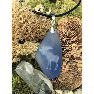 Moose pendant- symbol of Pride, Life, and Strength - engraved Sea Glass Jewelry - choose your color