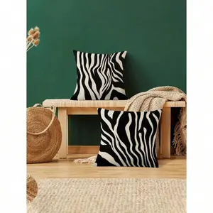 2pcs/Set Modern Style Black And White Zebra Pattern Linen Decorative Pillow Aesthetic Appeal Symmetry Single Side Printed, Soft And Comfortable, Suitable For Daily Home Decoration (Pillow Core Not Included)