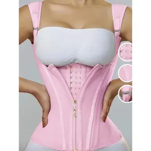 Vintage-Style Latex Waist Cincher Vest with Zipper and Hook-and-Eye Closure - Slimming Abdominal Trainer for Women, Pink, Medium Support, No Chest Pad Shapewear Bodysuit Elegant