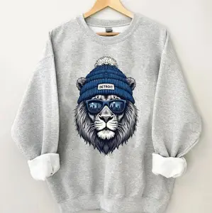 Detroit Football Crewneck Sweatshirt Lion Mascot Unisex Michigan Game Day Gift Football Fan Sweater