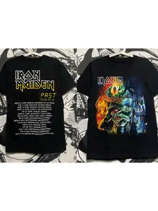Iron Maiden Imported Trendy Short Sleeved T-shirt Rock Metal Music Festival B-3 Summer Men's and Women's Fashion Trend Casual Loose Large Top Comfortable and Breathable Round Neck Pullover Short Sleeved Y2K