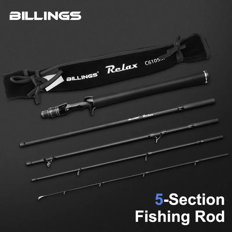 BILLINGS RELAX 5-Section Portable Travel Fishing Rod,Ultra-Lightweight Carbon Fiber Spinning/Baitcasting Fishing Rod EVA Handle Spinning Casting Rods Fishing Equipment