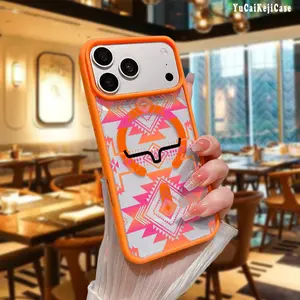 Tribal Geometric Style Aztec Pattern Magnetic Phone Case Supports WirelessCharging for iPhone 17 Air 15 16 14 Pro Max 13 12 11 XR XS Plus E Shockproof Non Slip Protection SiliconeTransparent Acrylic Cover Cellphone Protective