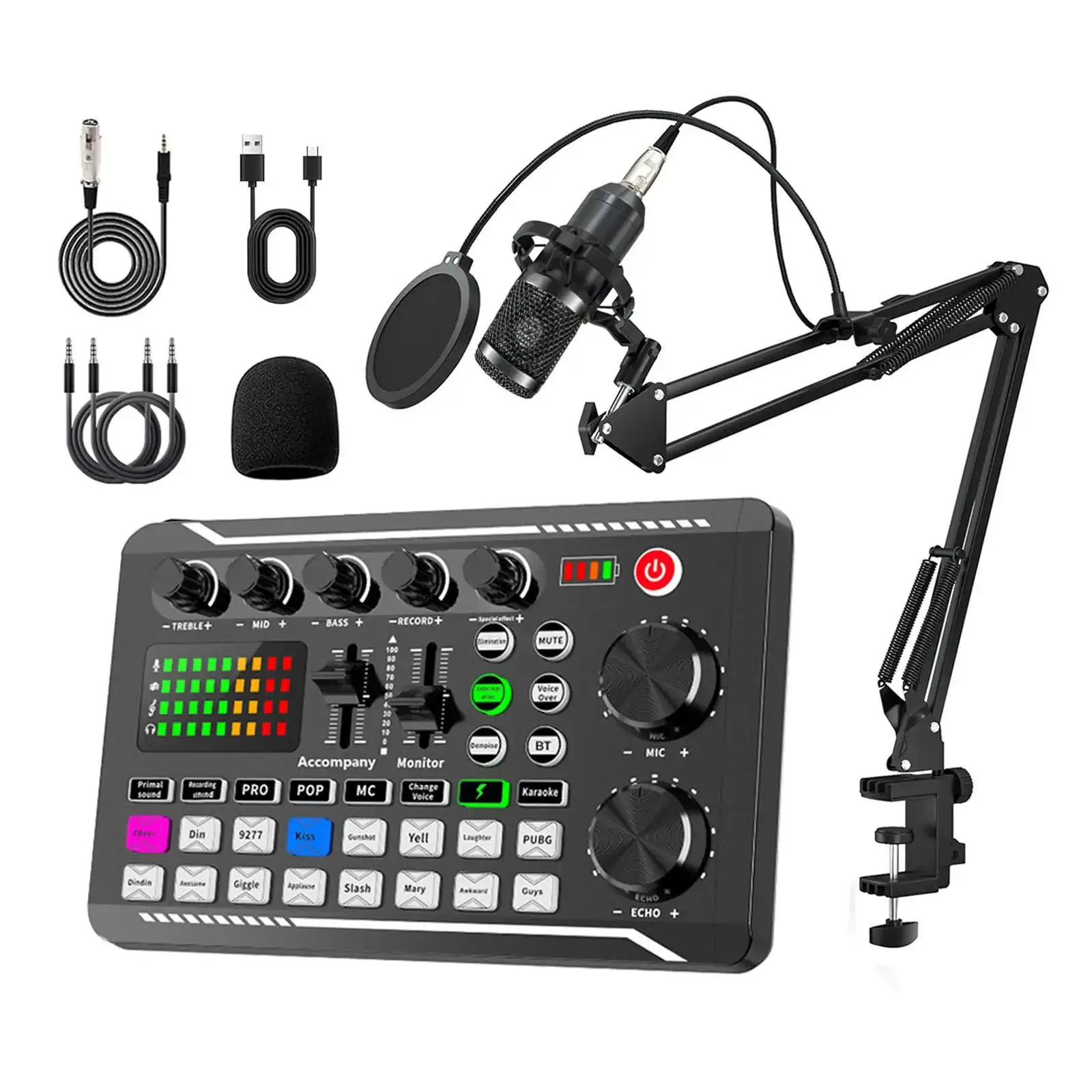 F998 Podcast Live Equipment Bundle, Professional Live Audio Equipment Mic Bundle with RGB Lighting Buttons For BM800 Microphone Mixer Recording Studio