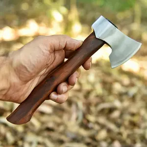 9 in Mini Camping Hatchet – Hand Forged Bushcraft Tool with Wooden Handle