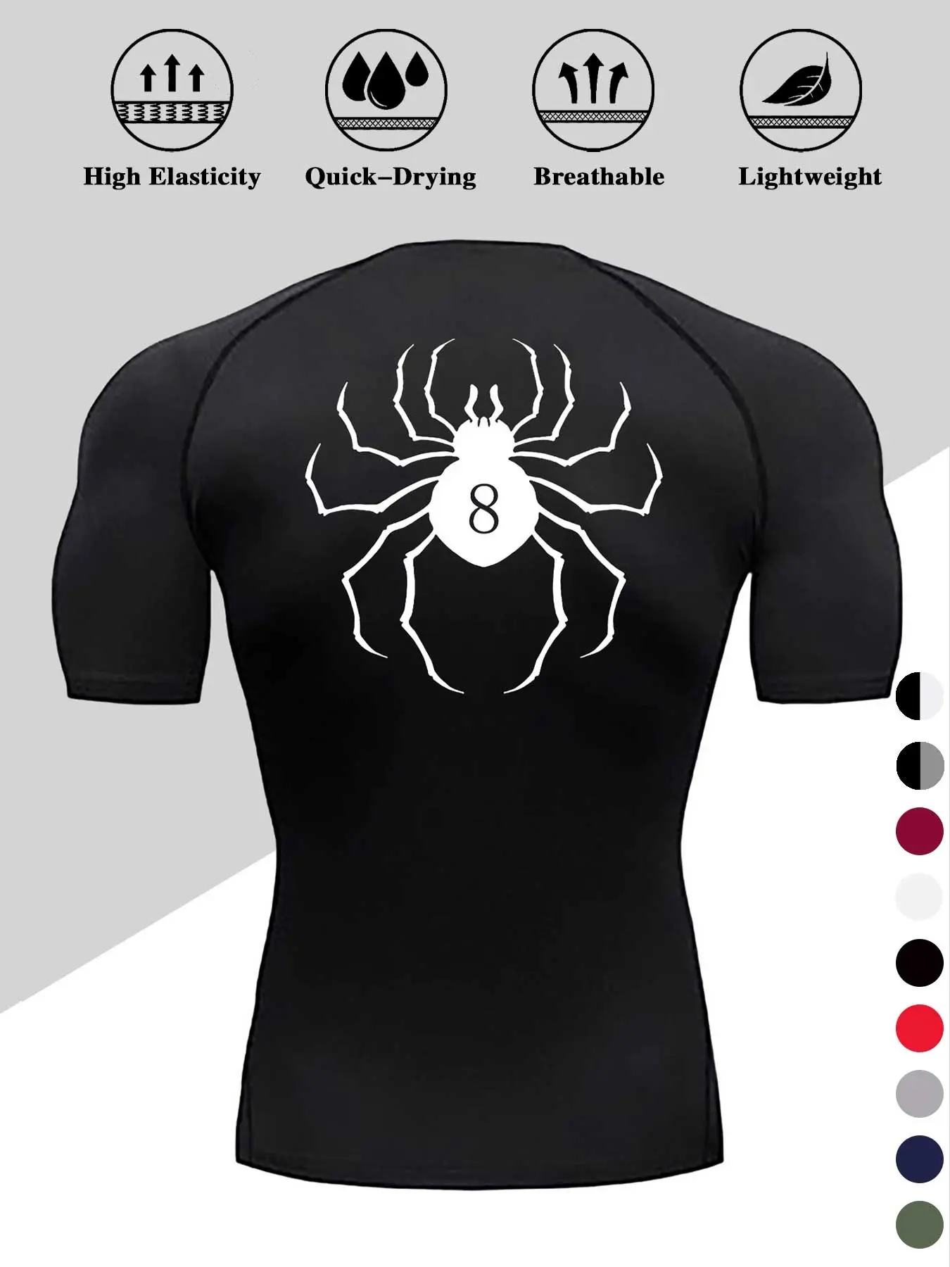 Men's Dragon Print Compression T-Shirt, Quick-Dry Breathable Stretch Fabric, Tight-Fitting Short Sleeve Top for Fitness, Outdoor Activities, Workout Apparel and Athletic Wear, Compression Tops, Athletic Compression Shirts