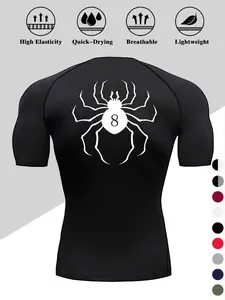 Men's Dragon Print Compression T-Shirt, Quick-Dry Breathable Stretch Fabric, Tight-Fitting Short Sleeve Top for Fitness, Outdoor Activities and Workout Apparel, Athletic Compression Shirts