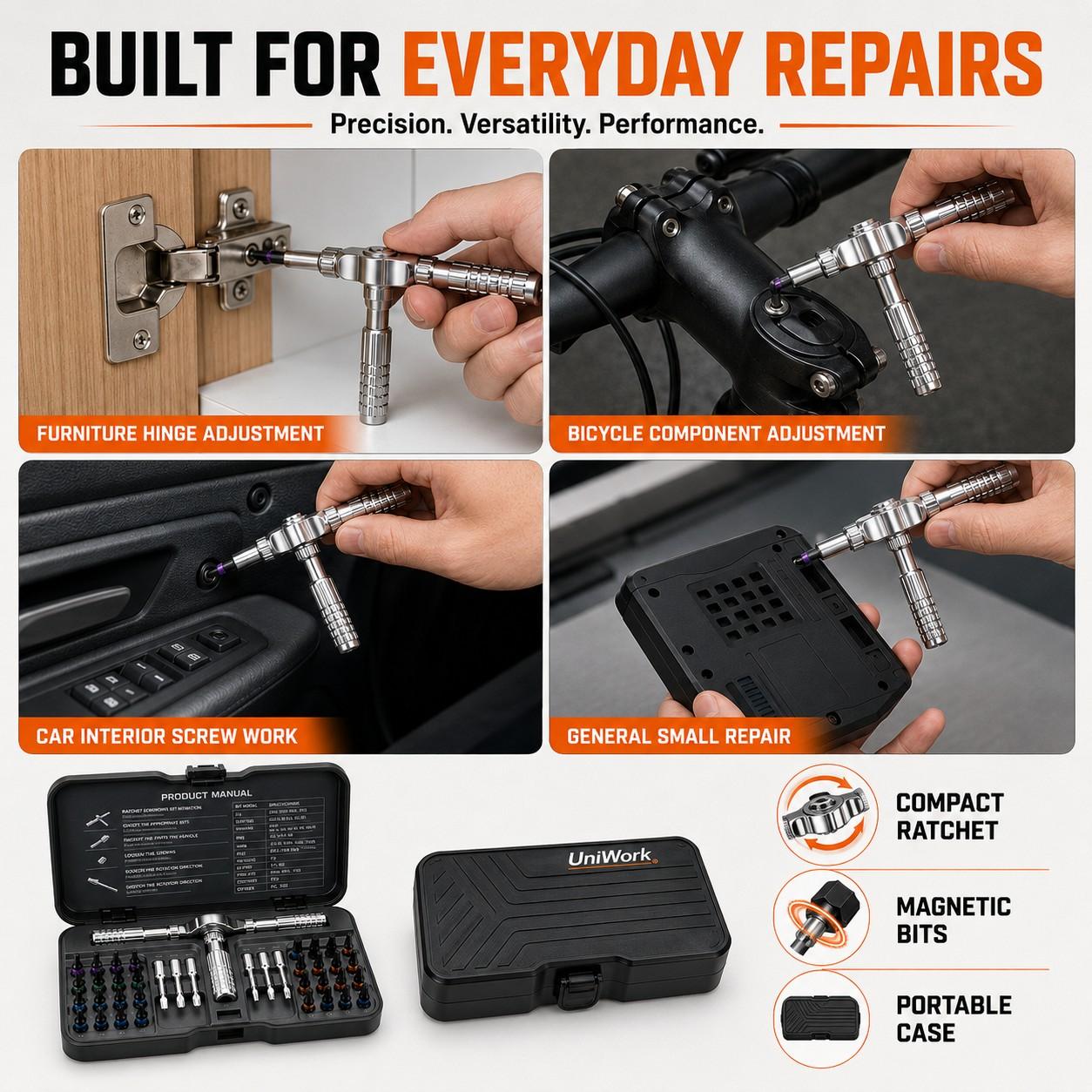 40-in-1 Magnetic Ratcheting Screwdriver Set, Multifunctional Metal Tool Bit Screwdriver Kit with Magnetic Screw Ring, Miniature Tools for DIY Repair, Bike, Furniture, Multifunctional Screwdriver
