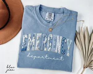 Comfort Colors® Floral ER Nurse Shirt, Emergency Department Tee, Nurse Faux Patchwork Shirt, Emergency Room Gift, Nurse Graduation, ED Nurse