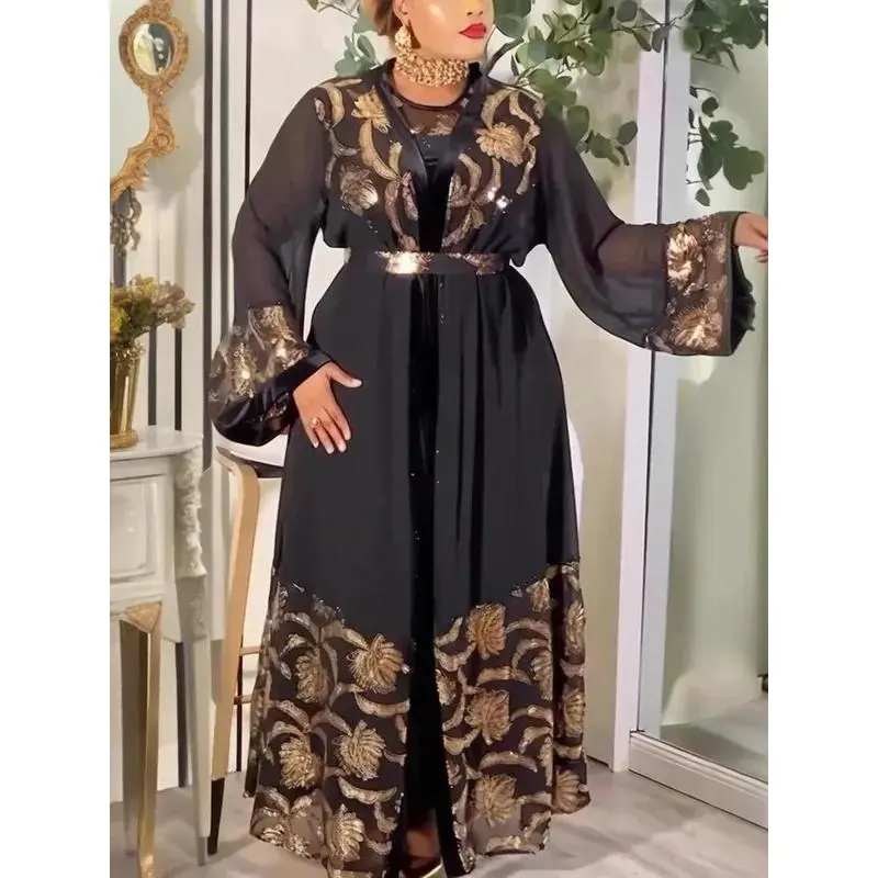 Women's 2-Piece African Dashiki Diamond Outfit - 100% Polyester Chiffon Kaftan Robe with Belt, Plus Size Lady's 2026 Wedding Guest Party Gown, Plus Sizes, Modest, Party Wear, Loose Fit, Velvet, Party Dress, Diamond Print