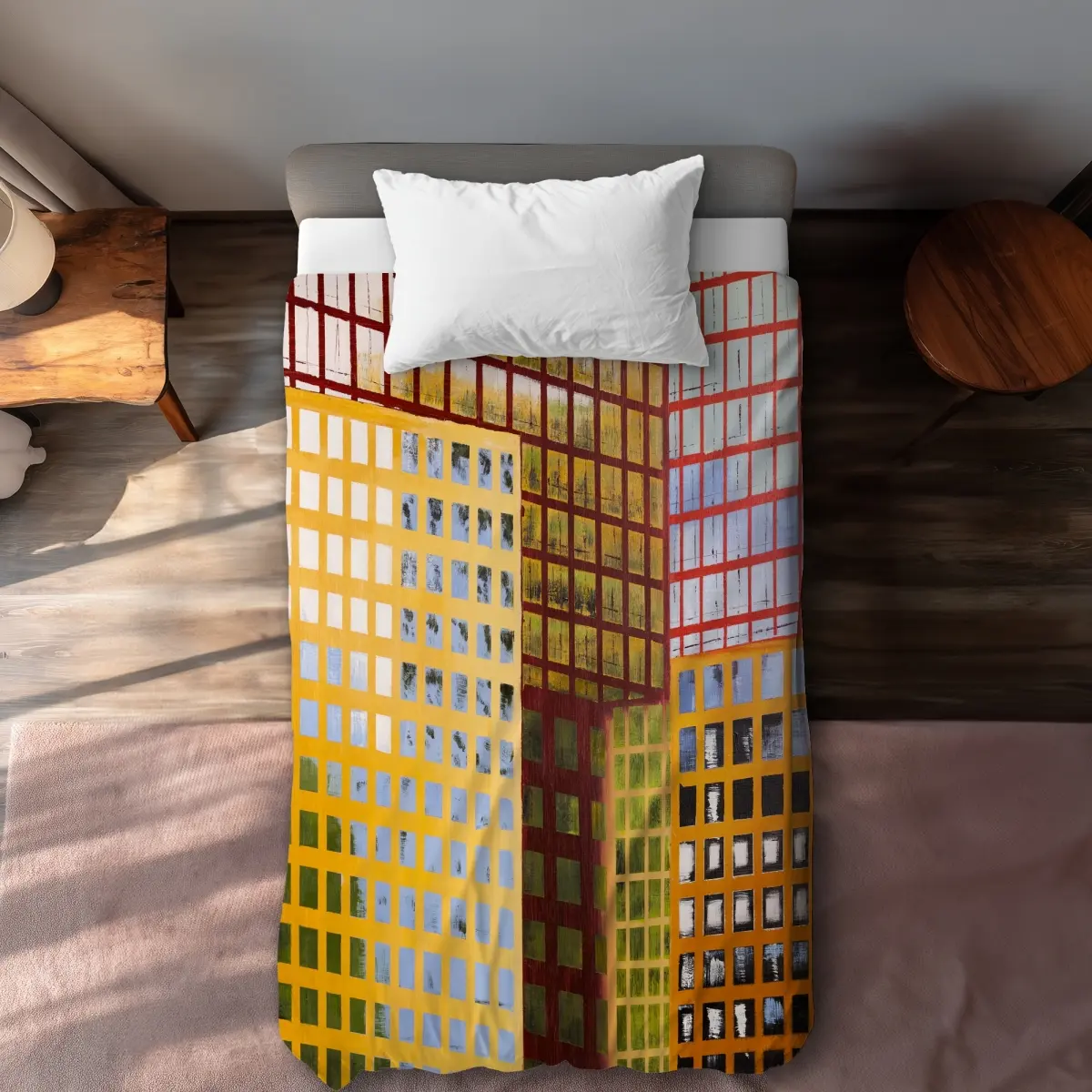 360 stand Twin Size Microfiber Bedroom Bedding Set - Contemporary Skyscraper Architecture Decorative Duvet Cover, Textiles & Soft Furnishings Bedding Linen, Microfiber Bed Set