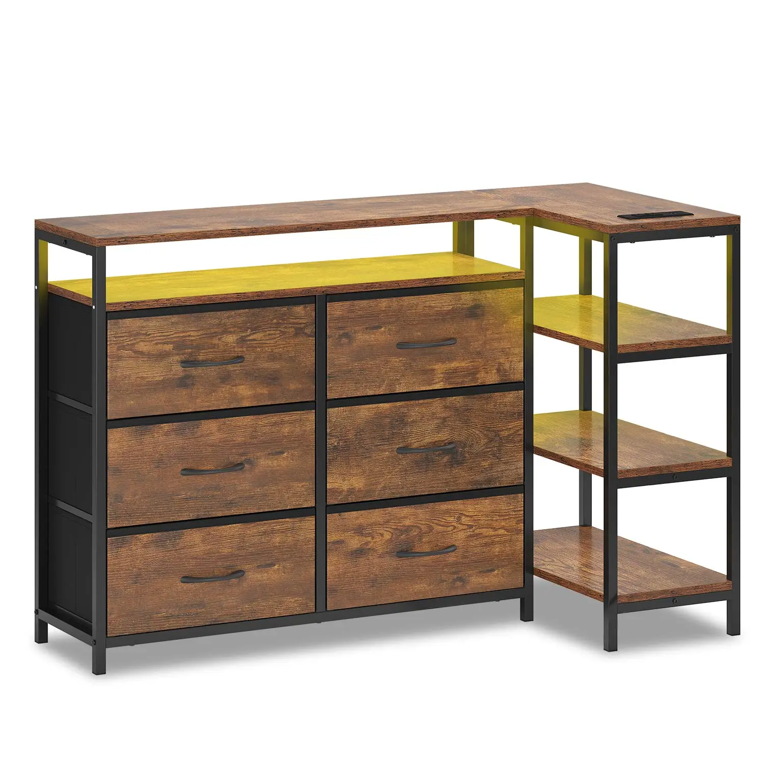 Corner L Shaped LED TV Stand Convertible Dresser Brown