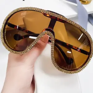 Summer Beach One-Pieces Handmade Big Sunglasses Women Oversized Yellow Fashion Sun Glasses Men UV400 Lunette Soleil Femme