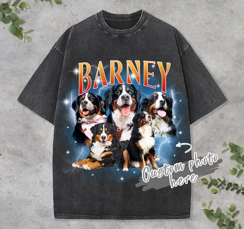 Custom Pet Portrait T-Shirt Retro 90s Graphic Tee Custom Pet Portrait T-Shirt Retro 90s Graphic Tee