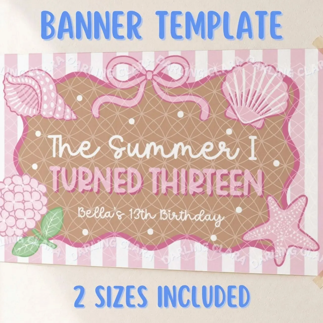 The Summer I Turned Thirteen Birthday Banner, Pink Coastal Party Decor