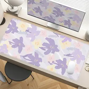 Light Purple Floral Mouse Pads Gaming Mouse Pad Extended Mouse Pad Computer Desk Mat with Non - Slip Rubber Base Stitched Edges Surface, Soft Botanical Design for PC Gamers, Office Workers & Home Use