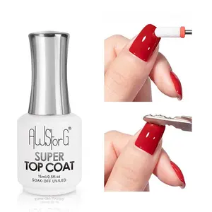 AWStorG 15ML Super Top Coat Gel , Clear Non-Yellowing, Shiny No Wipe Gel, Long-Lasting Wear, Soak Off LED Nail Polish
