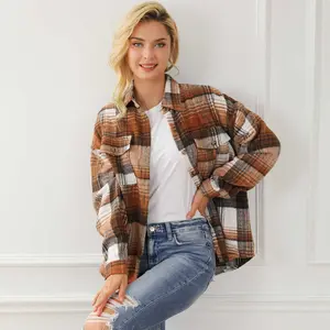 Brown Plaid Flap Pockets Shacket