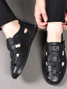 Summer New Hollow Out Vintage Roman Shoes, Breathable Comfort Lightweight Anti-Slip Rubber Business Commute Large Size Sandals (38-48)