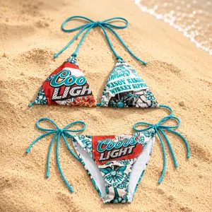 Coors Cowboy Matching Couple Swimwear Set – Women’s Bikini & Men’s Beach Shorts, Western Summer Vacation Beachwear for Pool Party & Honeymoon