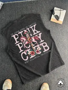 Men's Summer Gothic Sleeveless Tee, Denim Graphic Print, Vintage Hip Hop Style, Casual Streetwear, Perfect for Summer