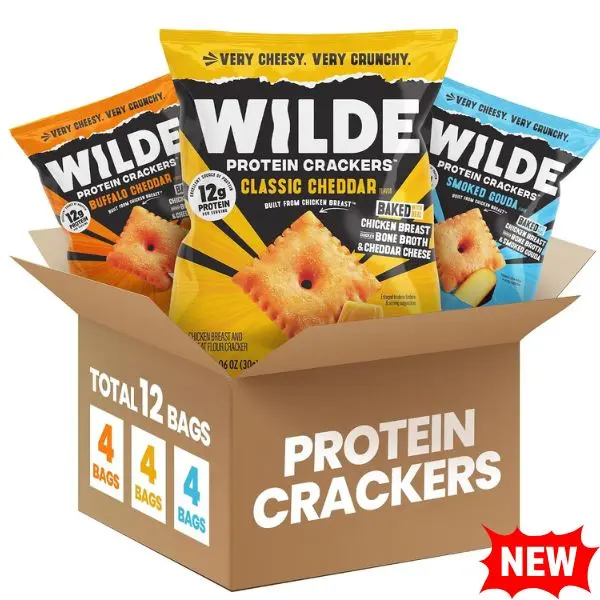 NEW WILDE Protein Cracker Variety Pack- High Protein Snacks, Low Carb Snack Box Made with Real Ingredients, 1.06 Ounce (Pack of 12) Snack